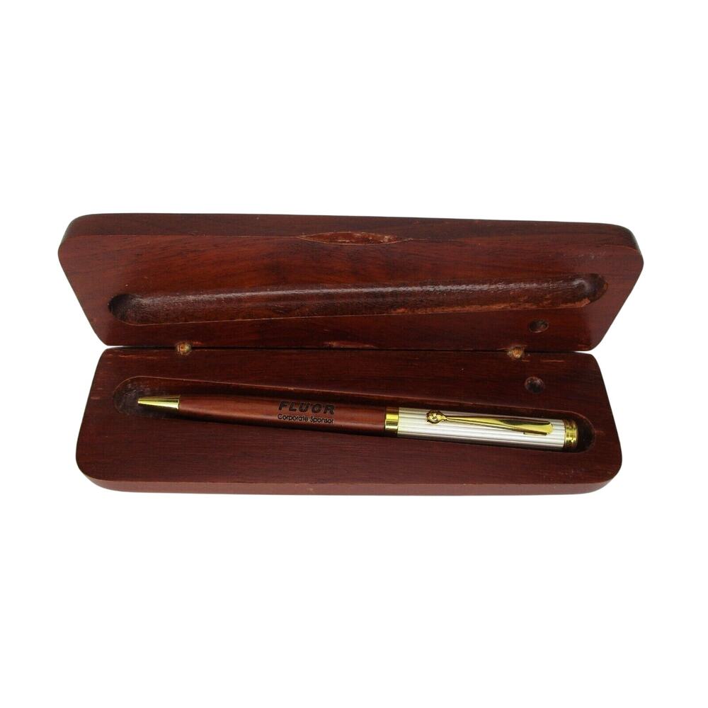Vintage Fluor Hanford Richland Pen in Wood Box Stand - Leadership Tri-Cities Pen